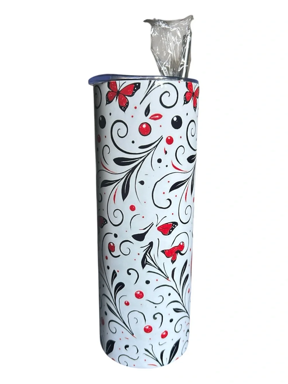 Ladybug Pattern Stainless Steel Tumbler with Straw & a Vintage Ladybug pouch,